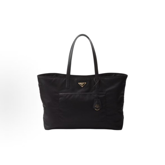 PRADA Enamel triangular metal logo Tote bag, shopping bag, handbag, large size for women, black